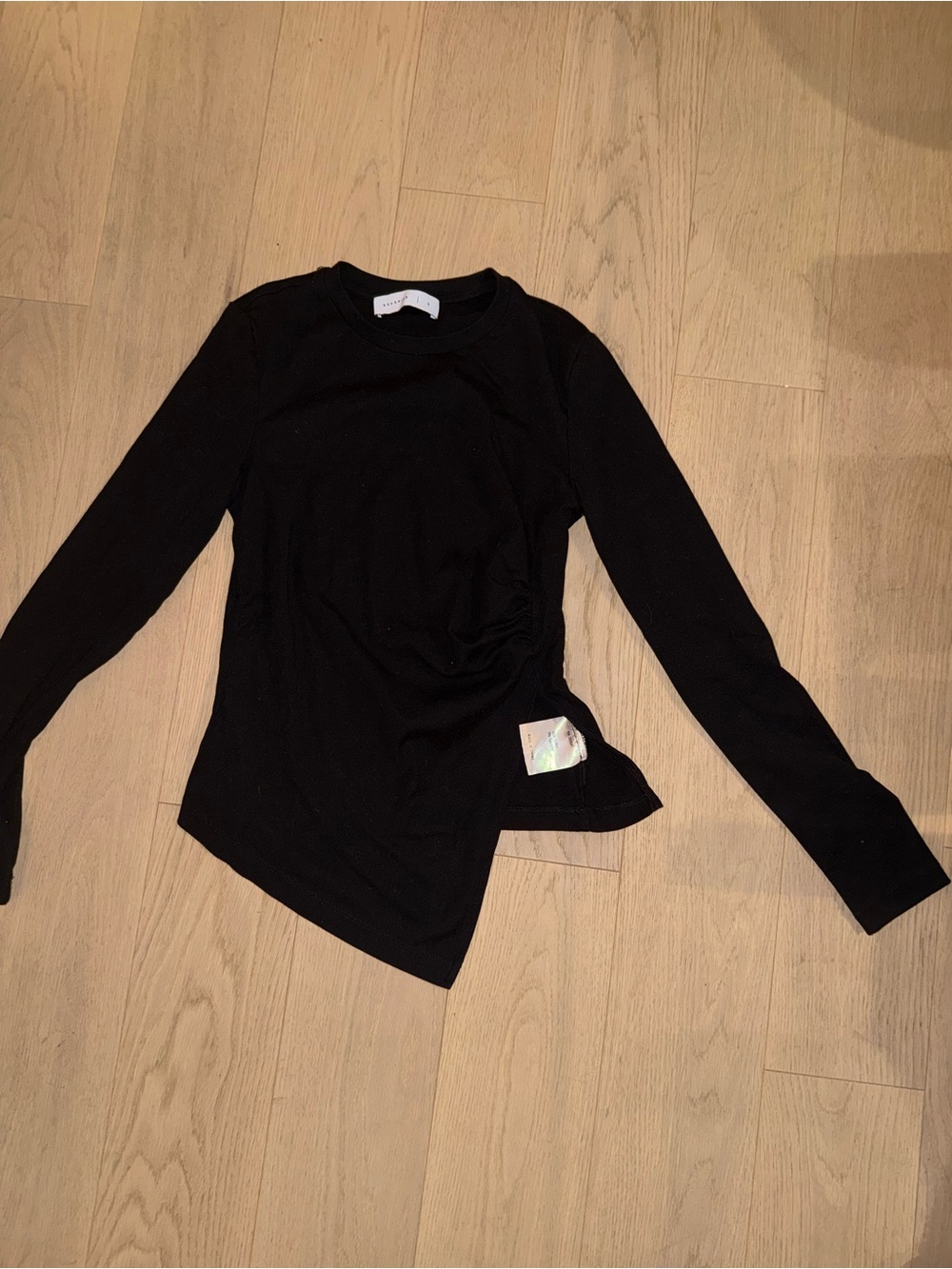 Black Long-Sleeve Women's Top - Sleek Asymmetric Style